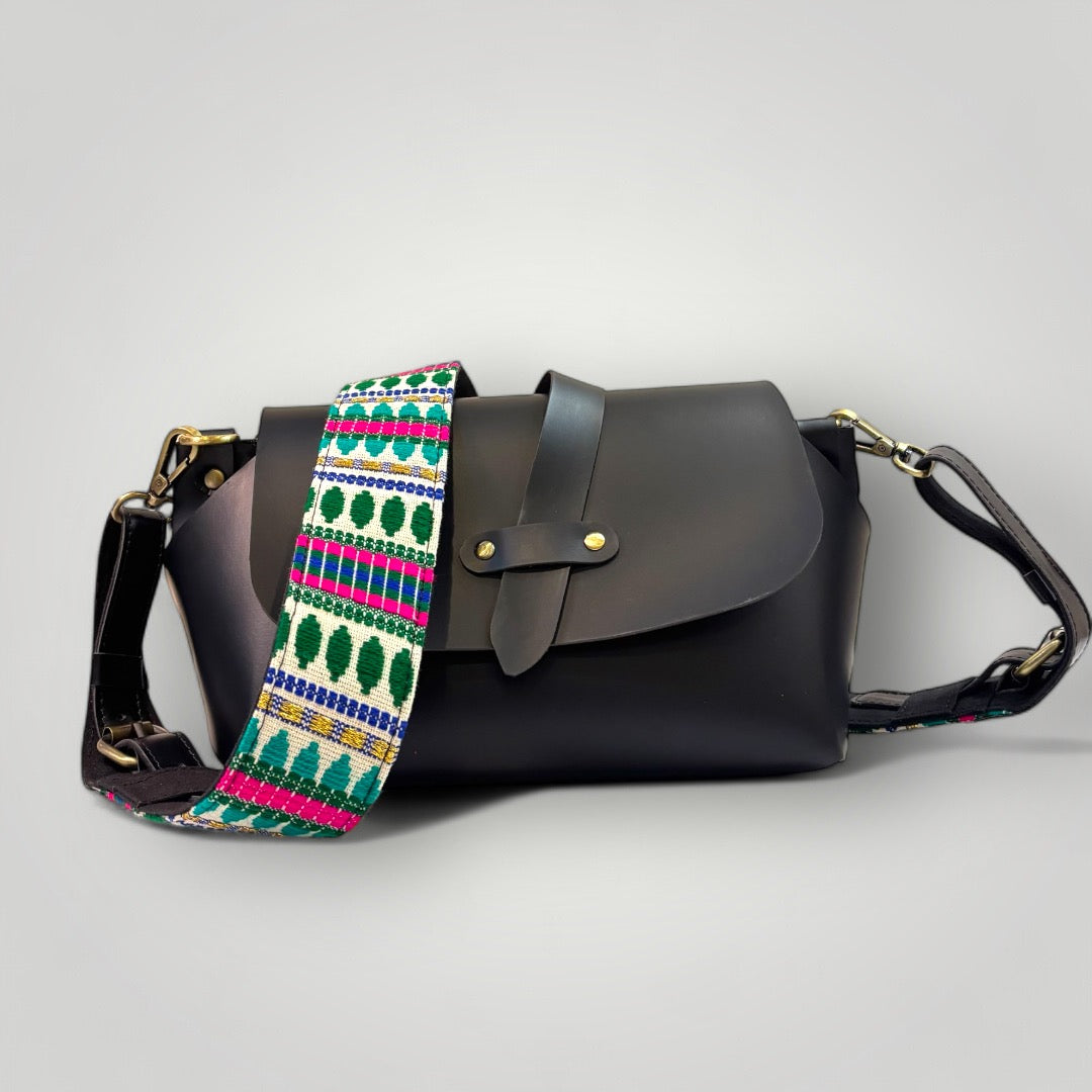 Black Fabulous Bag with Green Embroidery Strap