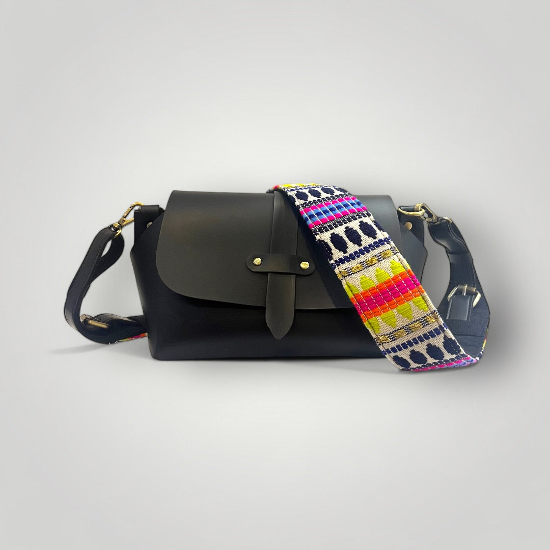 Black Fabulous Bag with Pink Embroidery Strap